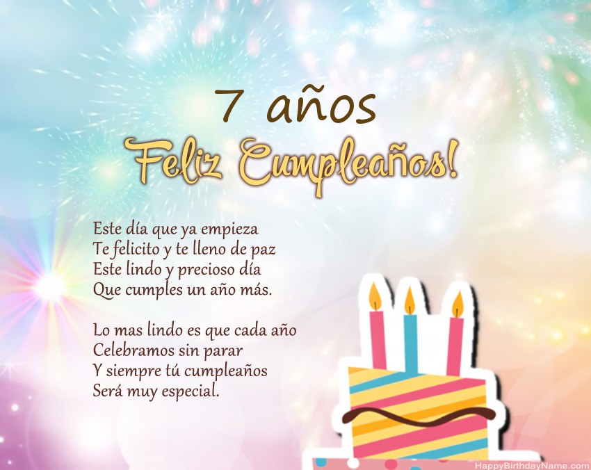 Niña de 7 años Feliz cumpleaños en verso
