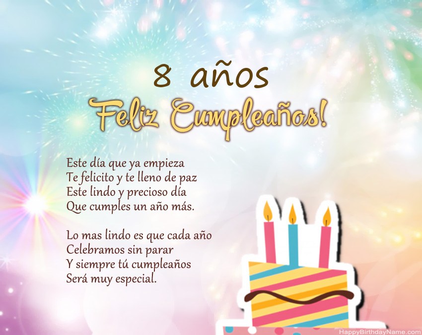 Niña de 8 años Feliz cumpleaños en verso