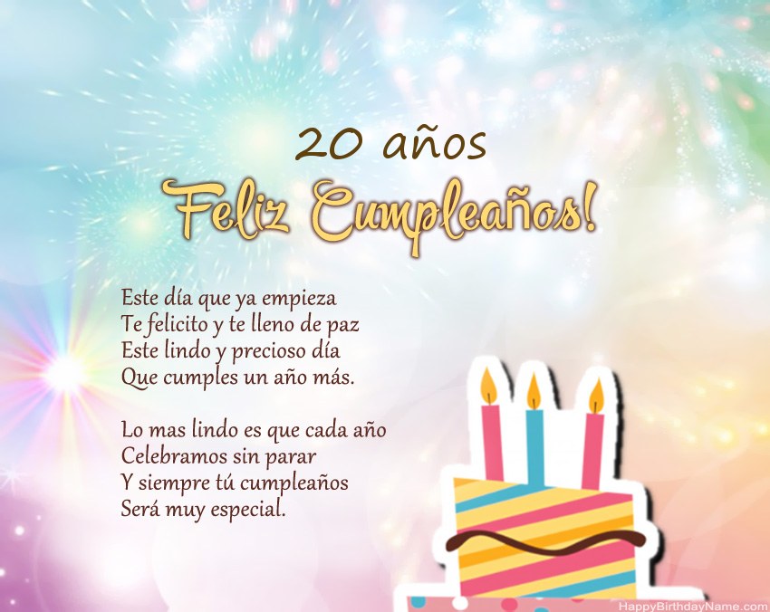 Niña de 20 años Feliz cumpleaños en verso