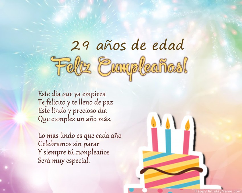 Niña de 29 años Feliz cumpleaños en verso