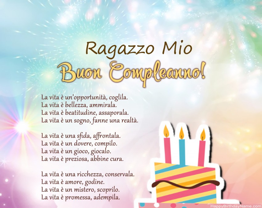 Ragazzo Mio Buon compleanno in versi