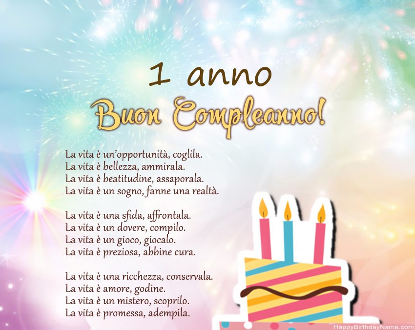 Ragazza di 1 anno Buon compleanno in versi