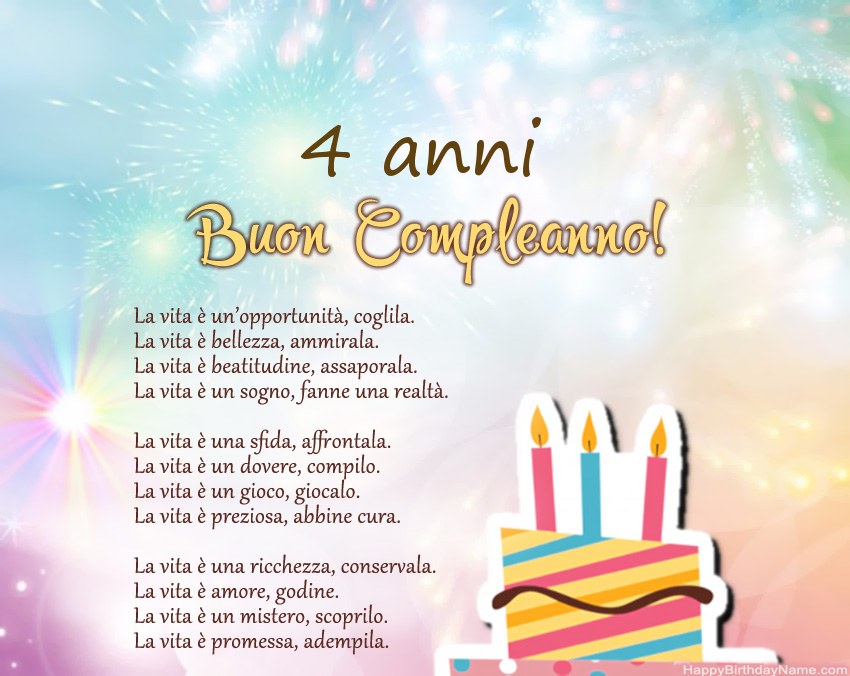 Ragazza di 4 anni Buon compleanno in versi