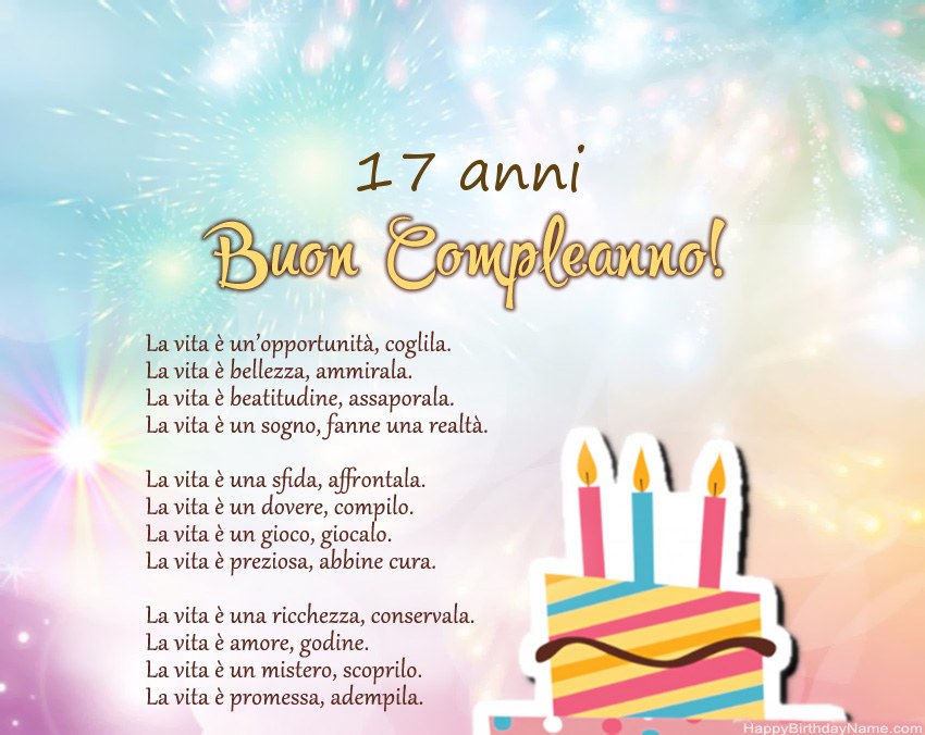 Ragazza di 17 anni Buon compleanno in versi