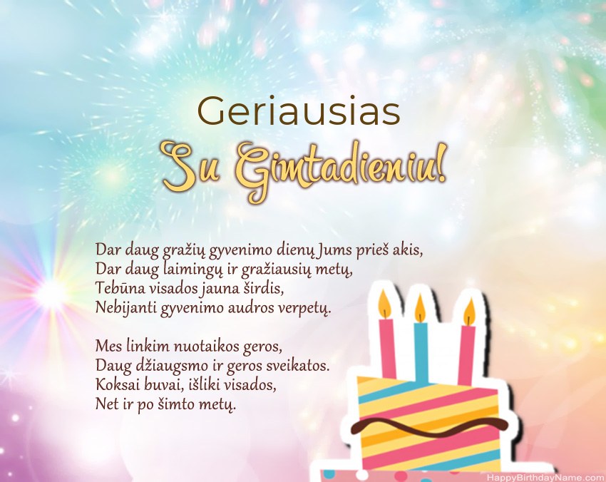 „Geriausias“ su gimtadieniu eilėraštyje