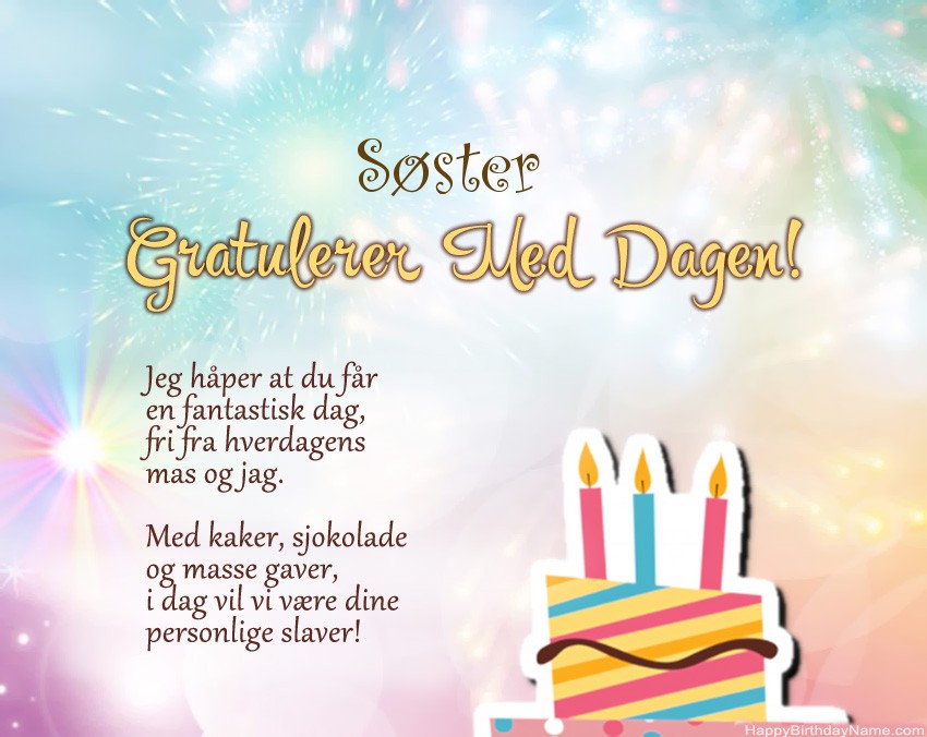 Søster Happy Birthday i vers