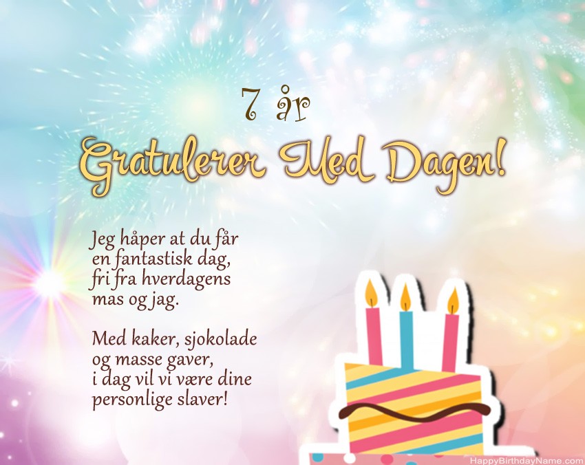 7 år gammel jente Happy Birthday i vers