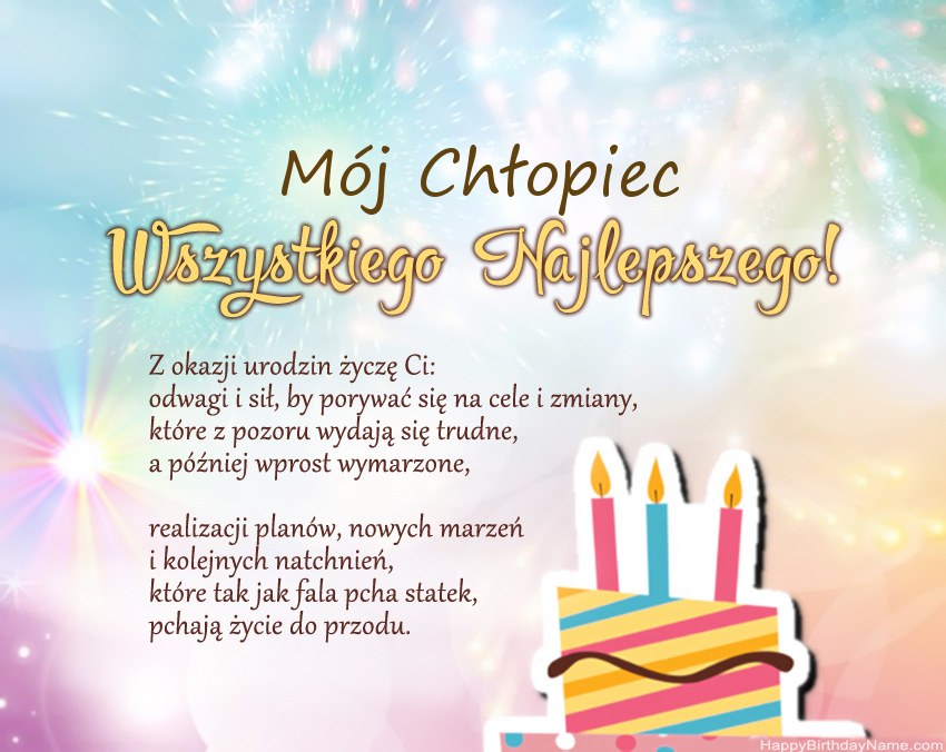 Mój Chłopiec Wszystkiego najlepszego w wierszu