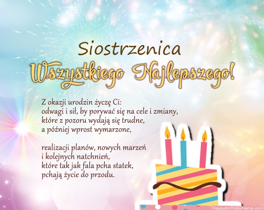 Siostrzenica Wszystkiego najlepszego w wierszu