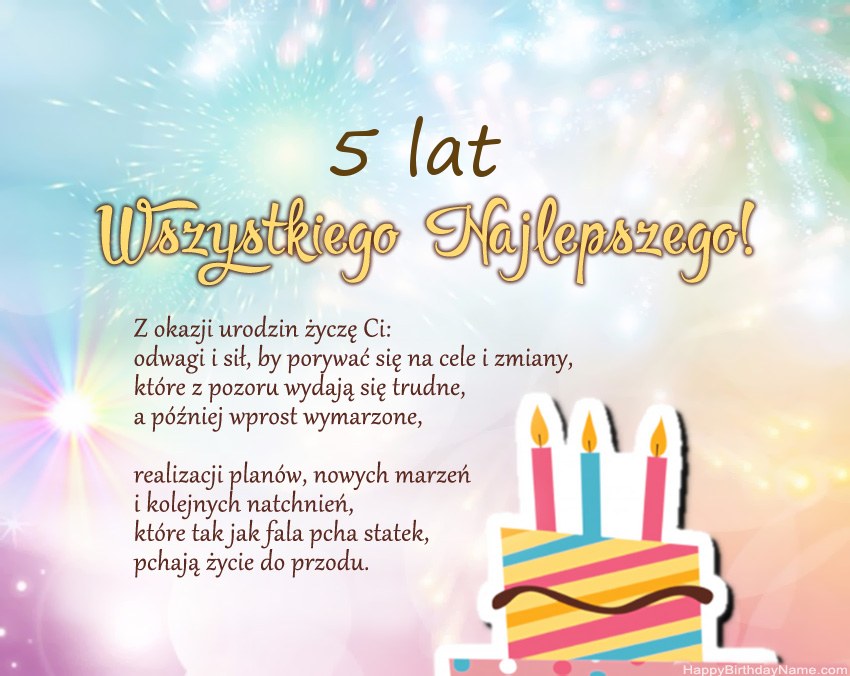 5-letnia dziewczynka Wszystkiego najlepszego w wierszu