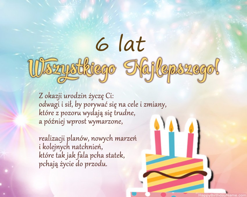 6-letnia dziewczynka Wszystkiego najlepszego w wierszu
