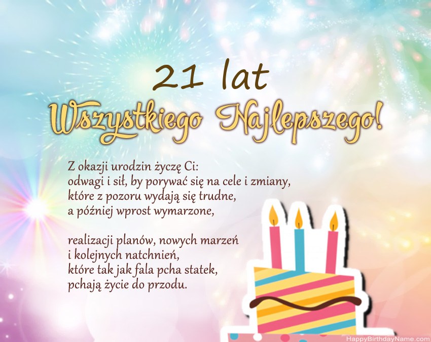21-letnia dziewczynka Wszystkiego najlepszego w wierszu