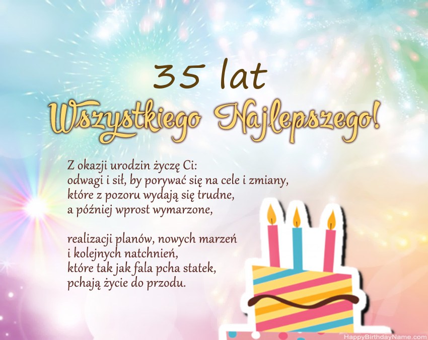 35-letnia dziewczynka Wszystkiego najlepszego w wierszu