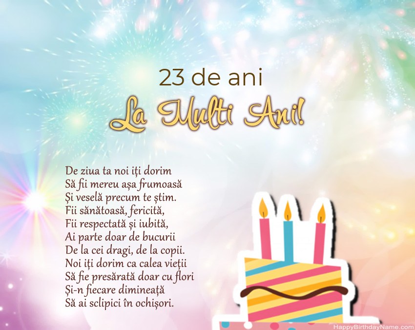 Fata de 23 de ani La mulți ani la vers