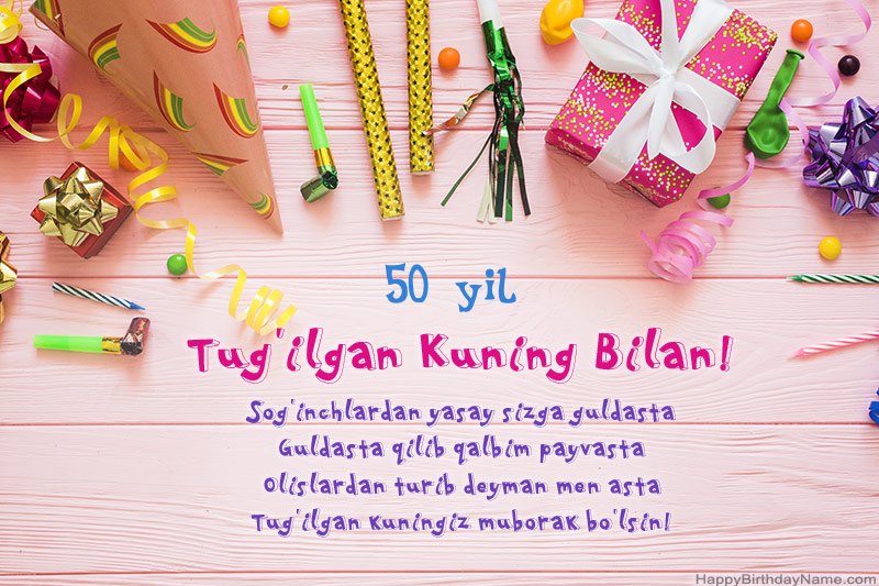 Tug'ilgan kuningiz uchun 50 yoshli ayol kartasini bepul yuklab oling