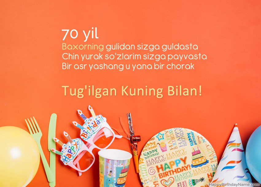 70 yoshli ayol Happy Birthday kartalari