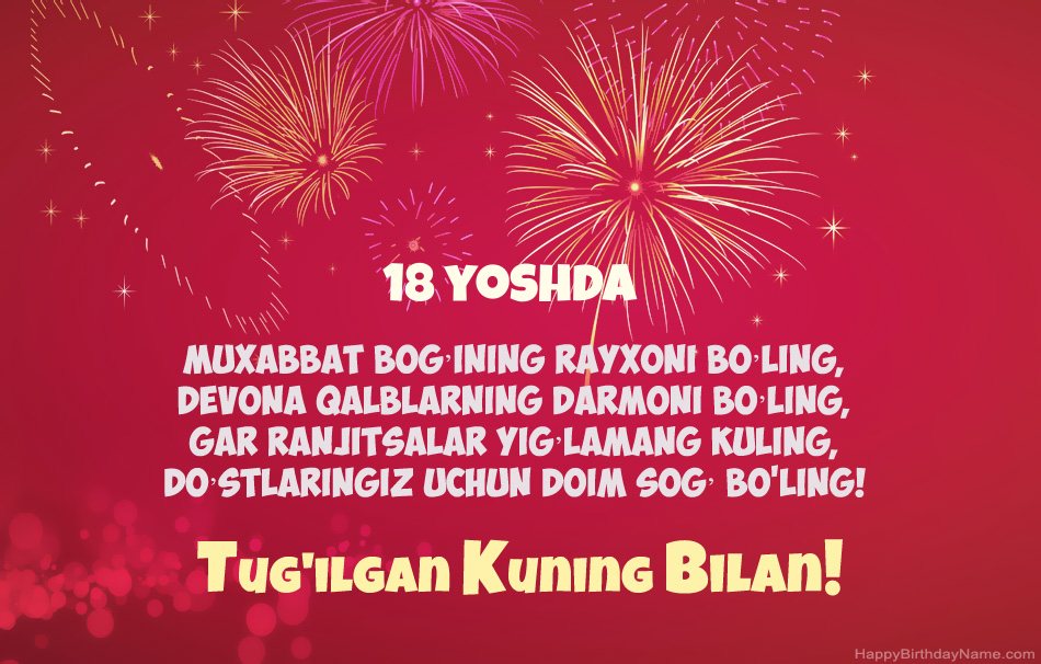 18 yoshli yigit Tug'ilgan kuningiz, chiroyli she'rlar