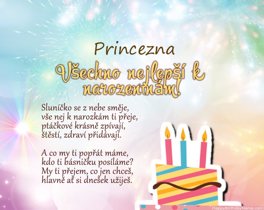 Princezna Všechno nejlepší k narozeninám ve verši