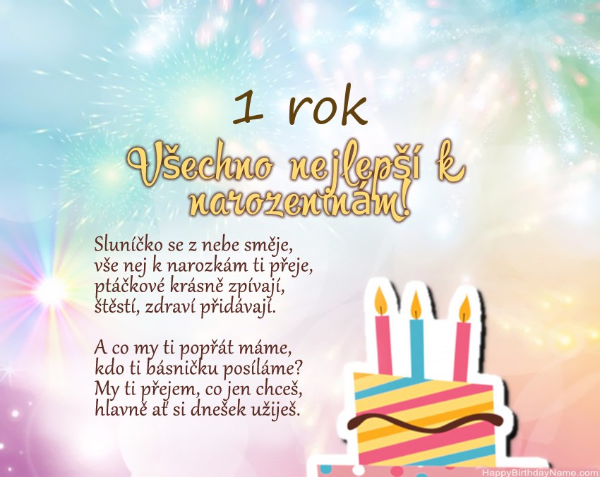 1 rok stará dívka Všechno nejlepší k narozeninám ve verši