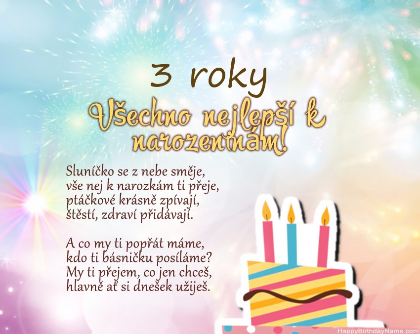 3 roky stará dívka Všechno nejlepší k narozeninám ve verši