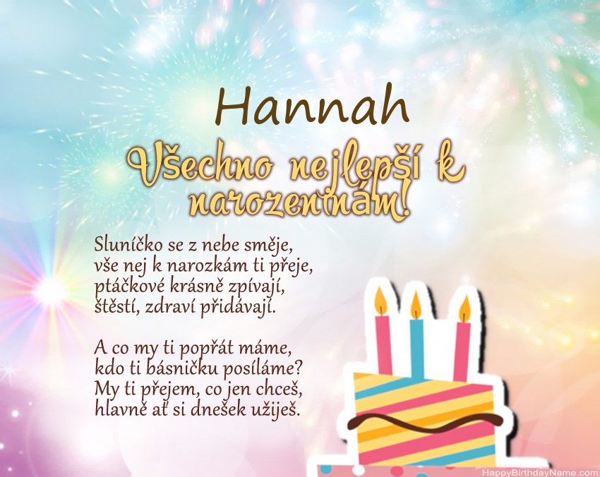 Všechno nejlepší k narozeninám Hannah ve verši