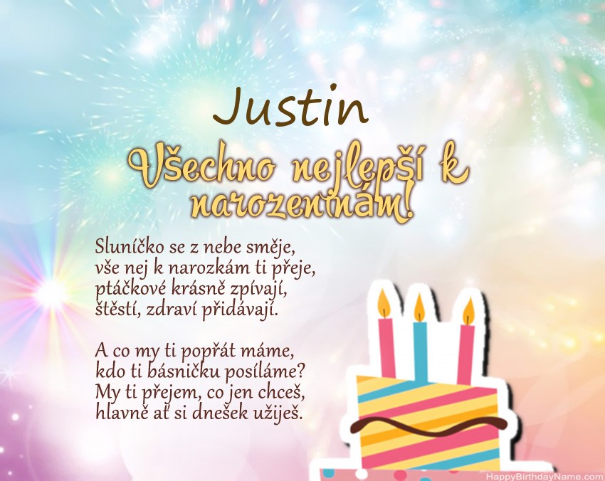 Všechno nejlepší k narozeninám Justin ve verši