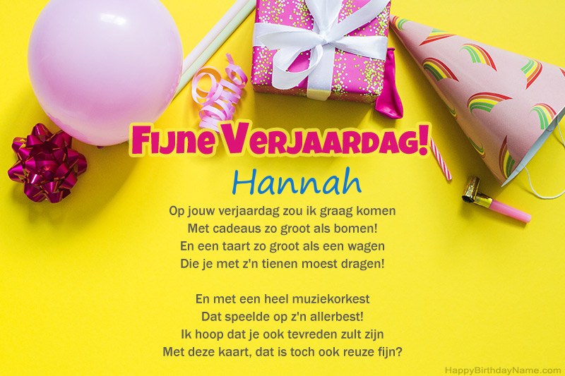 Gelukkige verjaardag Hannah in proza