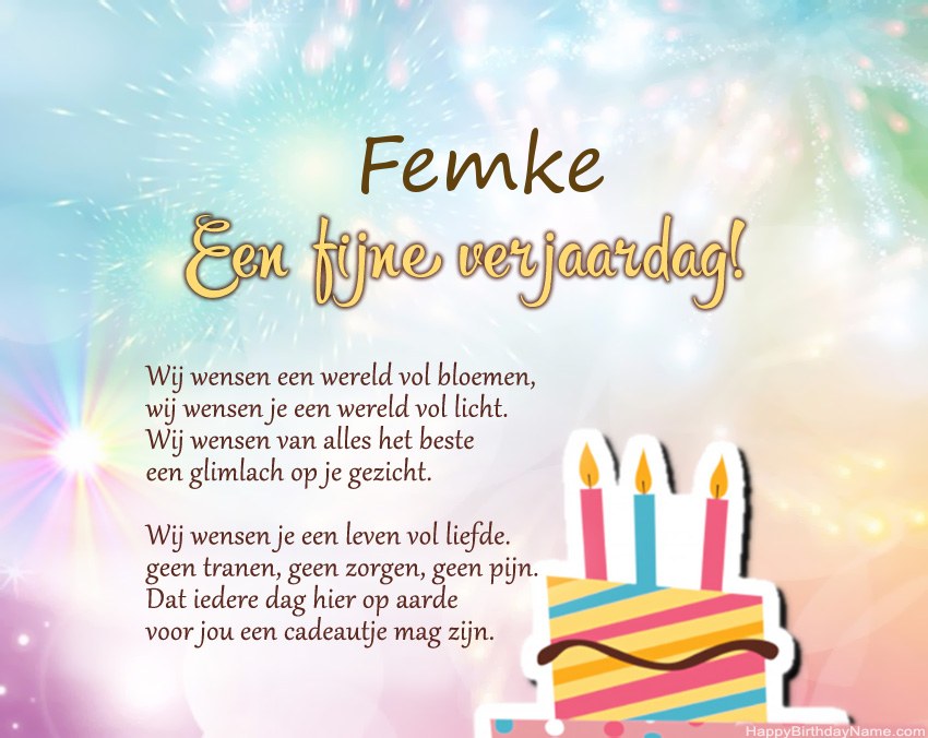 Fijne verjaardag Femke in vers