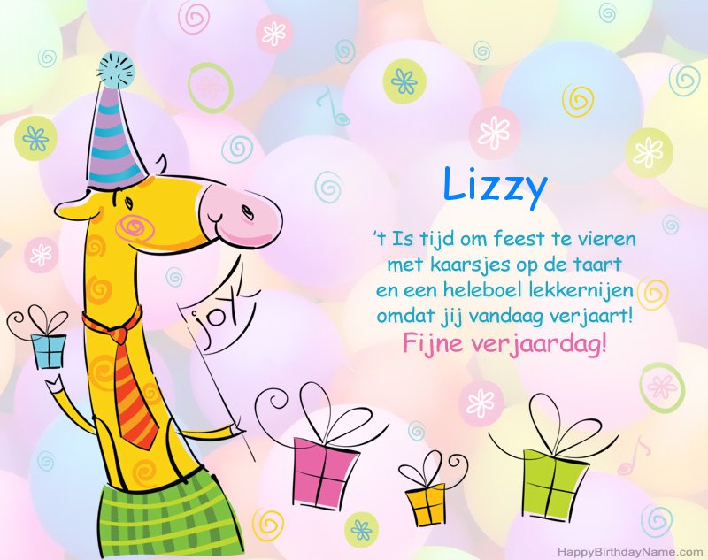 Felicitaties voor kinderen voor Happy Birthday of Lizzy