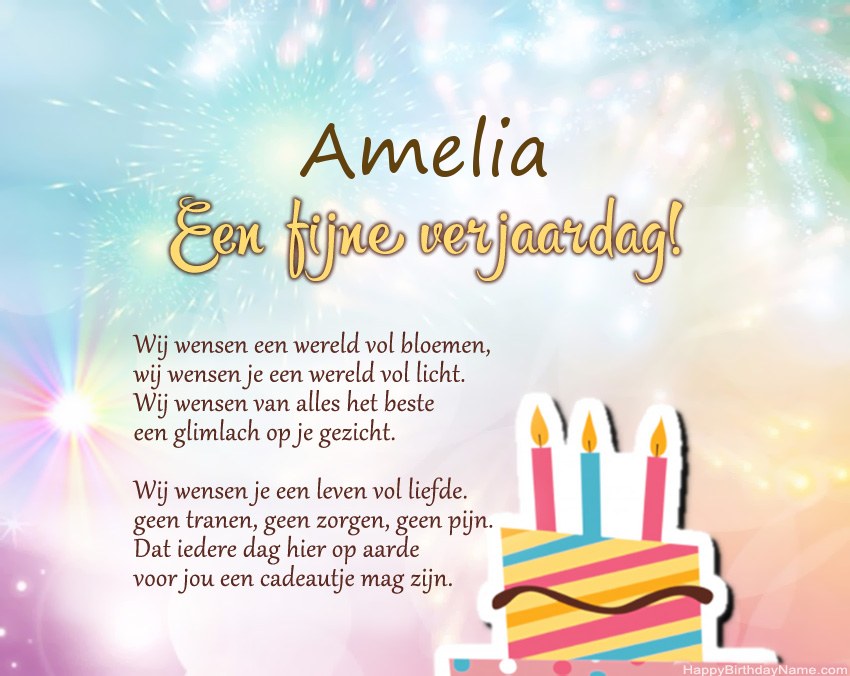 Fijne verjaardag Amelia in vers
