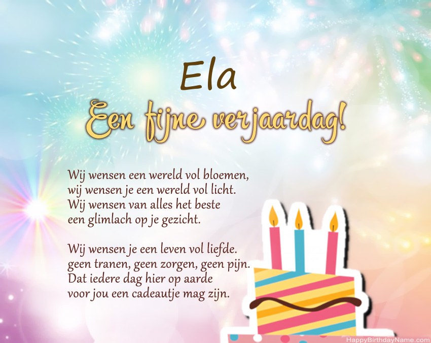 Fijne verjaardag Ela in vers