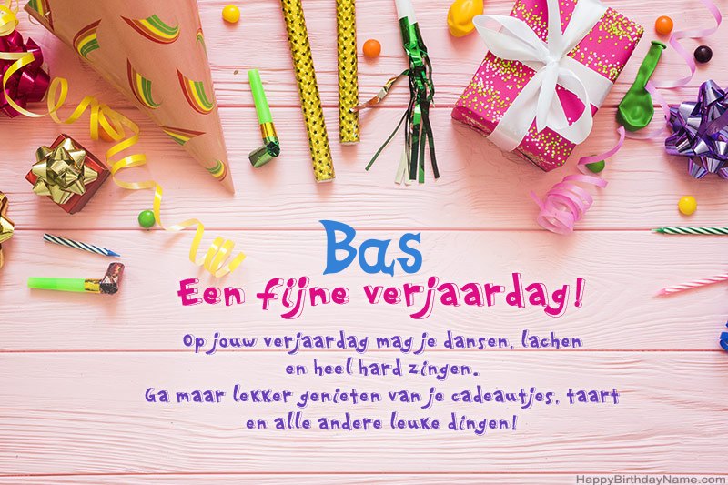 Gelukkige verjaardagskaart Bas gratis downloaden