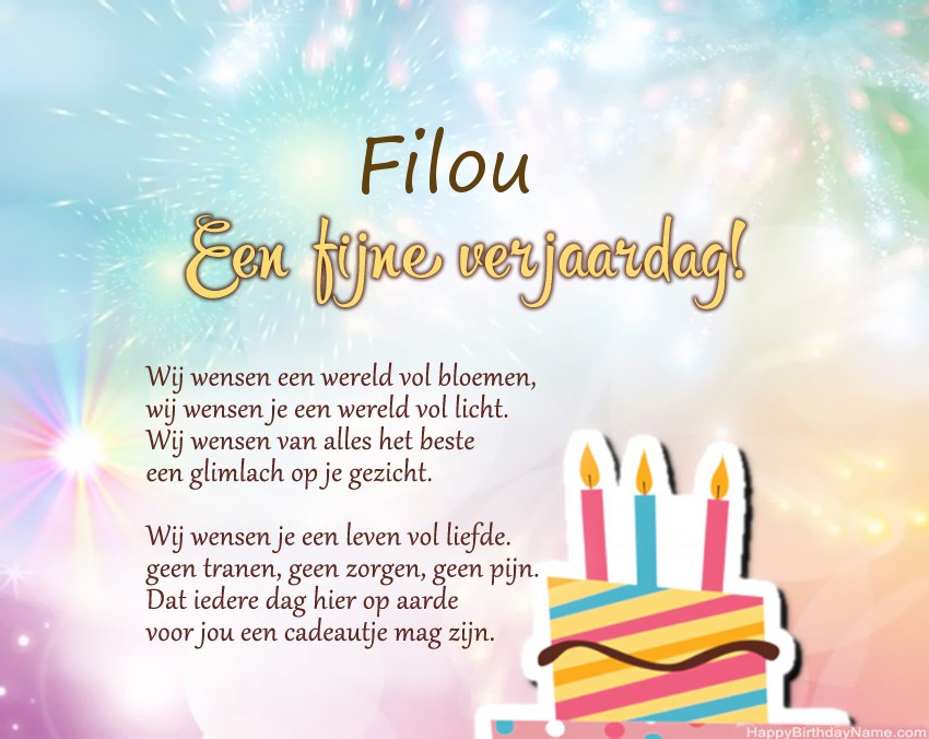 Fijne verjaardag Filou in vers